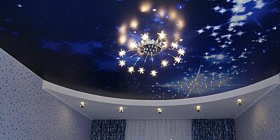 Натяжной потолок звездное небо в спальню 17 кв.м